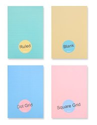 Miliko A5 Essential Series Softcover Notebook journal diary SET-4 Unique Designed Notebooks Per Pack 1 Dot GRID+1 RULED+1 Square GRID+1 Blank