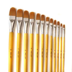 Long Handle Synthetic Hair Filbert Brushes Yellow - Size 1