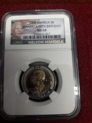 New 2008 Nelson Mandela MS68 90TH Birthday R5 Colour Label Ngc Graded Mint State 68
