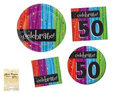 Combined Brands 50TH Birthday Party Supplies - Disposable Paper Dinnerware - 16 Guests - Includes Dinner Plates Dessert Plates And Napkins - Milestone Celebrations Design