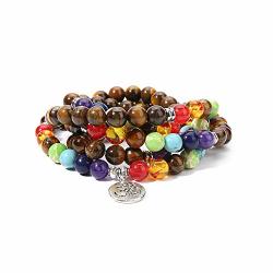 Oaiite 108 Mala Natural Stone Bead Chakra Bracelet Necklace Chakra Bracelet Yoga Meditation Stretch Bracelets Necklace For Women Men