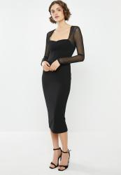 Missguided Mesh Sleeve Bodycon Midi Dress - Black