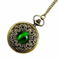 Ronshin Vintage Emerald Stone Pocket Watch Gothic Fashion Retro Green Opal Pocket Watch