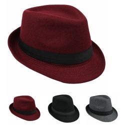 Unisex Jazz Cap Vintage Woolen Bucket Trilby Brim Fedora Panama Hat