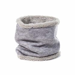 Leories Harsh Winter Double-layer Soft Fleece Lined Thick Knit Neck Warmer Circle Scarf Windproof Grey