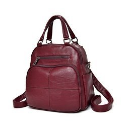 Fashion Joseko Backpack Women Multi-function Solid Double Layer Handbag Large Capacity Leisure Backpack Wine Red 9.84"X 4.72"X 10.24" Lxwxh