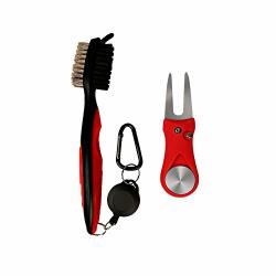 Golf Brush And Divot Repair Tool Lightweight Club Groove Cleaner Set With 2 Ft Retractable Zip-line Attaches Golf Bags Heavy Duty Golf Gift For