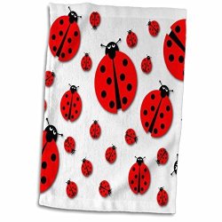 3DROSE 3D Rose Many Different Sized Ladybugs On White Background Hand Towel 15" X 22