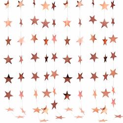 52 Feet Reflective Star Paper Garland Whaline Sparkling Star Bunting Banner For Christmas Tree Decoration Wedding Birthday Party Holiday Decorations 2.75 Inches Rose Gold