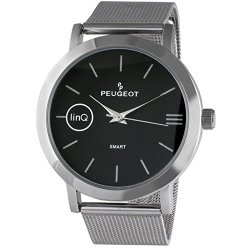 Peugeot Linq Stainless Steel Mesh Bluetooth Smart Connected To Mobile Phone Black Face Watch