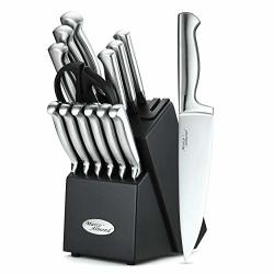 Marco Almond KYA28 Knife Sets 14 Pieces Stainless Steel Cutlery Kitchen Knife Set With Block Hollow Handle Self Sharpening Knife Block Set