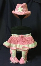 Crocheted Baby Cow Girl Photo Prop - Cowboy Hat Skirt Diaper Cover & Boots Set