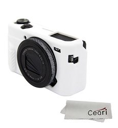 Ceari Silicone Case Rubber Camera Protective Cover Skin For Canon Powershot G7X Mark II Digital Camera + Microfiber Cloth - White