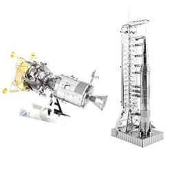 Fascinations Metal Earth 3D Metal Model Kits Set Of 2 - Apollo Csm With Lm And Apollo Saturn V With Gantry