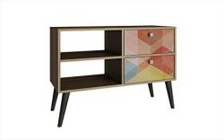 Manhattan Comfort Dalarna Series Long Tabletop Tv Stand Console With Open Shelf Design And 2 Drawers Oak