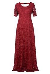 Nemidor Women's Full Lace Plus Size Wedding Maxi Dress NEM009 22W Wine