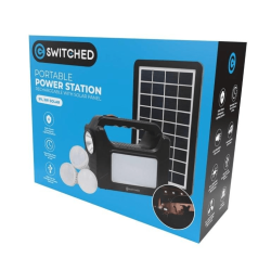 Switched Portable Power Station With Solar Panel -black