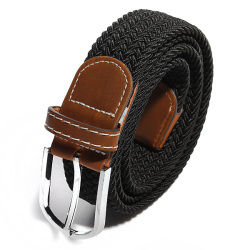 Unisex Men Stretch Braided Elastic Woven Leather Buckle Belt