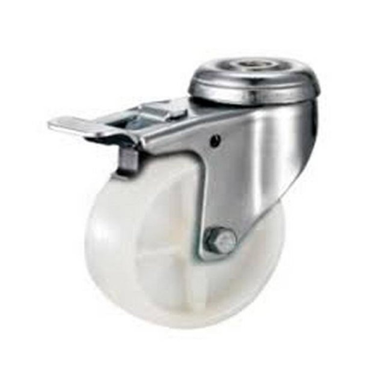 Castor Wheels - Nylon - Bolt Hole Swivel - Brake - White - 125MM - TOOC471 - At A Discount