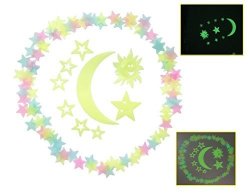 Billmill Stars Moon Glow In The Dark Fluorescent Plastic Wall Stickers Decals For Home Room 109PCS