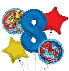 Transformers Happy Birthday Balloon Bouquet 8TH Birthday 5 Pcs - Party Supplies
