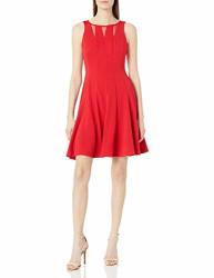 Gabby Skye Women's Sleeveless Round Neck Solid Knit Fit And Flare Dress Tomato 8