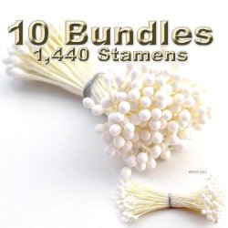 The Crafts Outlet 10 Bundles Of 144 Stems Vintage Pearlized Floral Stamen For Scrapbooking 2-INCH Satin White Head