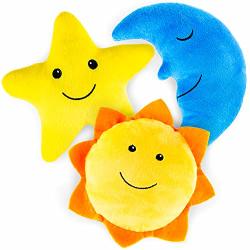 Giftable World Metropawlin Pet 9 Inch Plush Pet Toy 3 Assorted Sun Moon Star With Squeakers Dog Chew Toy