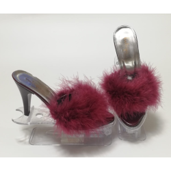 Perin Lingerie Matching High Heeled Feathered Slippers Burgundy Sizes 3-9 - 3