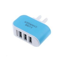 Mchoice Fashion 3.1A Triple USB Port Wall Home Travel Ac Charger Adapter For Samsung For Apple Us Plug Blue