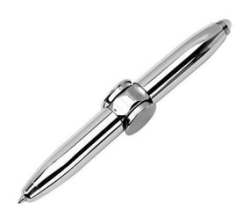Fidget Spinner Ball Point Pen With LED Light Torch Function-silver