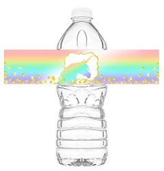 Pop Parties Unicorn Pastel Bottle Wraps - 20 Unicorn Water Bottle Labels - Unicorn Decorations - Made In The Usa