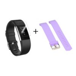 Generic Fitbit Charge 2 Silicone Strap S m l Purple - With Protective Case