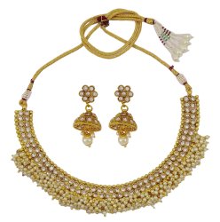Gold Tone 2PC Necklace Earring Set South Indian Style Women Wedding Party Jewelry IMOJ-BNS81B