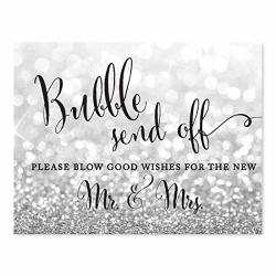 Andaz Press Wedding Party Signs Glitzy Silver Glitter 8.5X11-INCH Bubble Send Off Please Blow Good Wishes For The New Mr. & Mrs. Sign 1-PACK