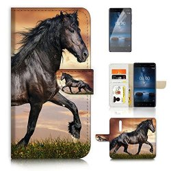 For Nokia 8 Flip Wallet Case Cover & Screen Protector Bundle - A21150 Horse