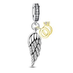 Glamulet Art - Wing Heart Dangle Charm -- 925 Sterling Silver