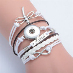 New Fashion Noosa Infinity Charms Infinity Dragonfly Faith And Snap Button Leather Charm Bracelet