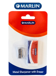 Marlin Metal Sharpener 1 Hole And Eraser 60 X 20 X 10MM Combo Single Pack Retail Packaging No Warranty