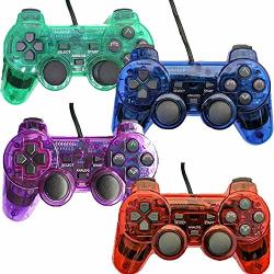 Wired Controller For PS2 Playstation 2 Dual Shock Pack Of 4 Red Blue Green Purple
