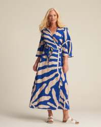 Giant Blue Seaweed Wrap Dress - 16 XX-LARGE Blue Viscose