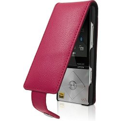 Igadgitz Pink Leather Flip Case Cover For Sony Walkman NWZ-A15 NWZ-A17 NW-A25 NW-A27 8GB 16GB 32GB & 64GB With Detachable Carabiner + Belt Loop