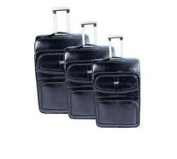 Acesa Luggage Set Of 3 Leather Travel Suitcase Set - Black