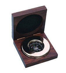 Engraved Large Brass Paperweight Compass With Hardwood Box
