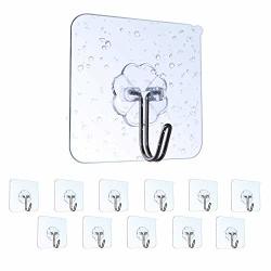 Wall Hooks Sandistore Strong Transparent Suction Cup Sucker Transparent Reusable Seamless Hooks Waterproof And Oilproof Bathroom Kitchen Heavy Duty Self Adhesive Hooks 12 Pcs
