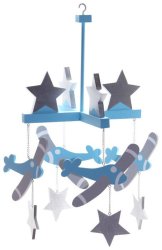 Vintage Aeroplane And Star Ceiling Mobile Baby Blue And Silver