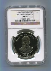 Ngc Graded Ms 66 Somalia Year 2000 Nelson Mandela 250 Shillings Coin - Rare