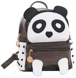 Girls Fashion Pu Leather Panda Book Bag Rivet Women MINI Casual Style Panda Backpack Silver