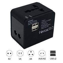 Universal Travel Adapter All In One Electrical Charger Ac Power Plug Adapter With 2.1A Dual USB Charging Port For Usa Europe UK Aus And
