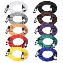 Neewer 10-PACK 6.6 FEET 2 Meters Cable Cords - Xlr Male To Xlr Female Cable Red Green Blue Yellow Orange Purple Black White Brown Grey
